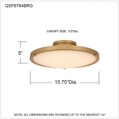 Quoizel Donne 16in LED Semi-Flush Mount | Traditional Brushed Gold and White Etched Glass | Bedroom & Hallway | Model QSF6784BRG