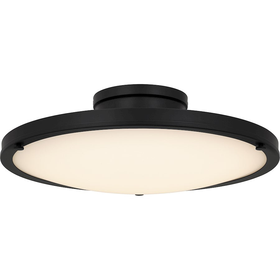 Quoizel Donne 16in LED Semi-Flush Mount | Traditional Matte Black and White Etched Glass | Bedroom & Hallway | 15.75 x 15.75 x 5 in | Model QSF6784MBK