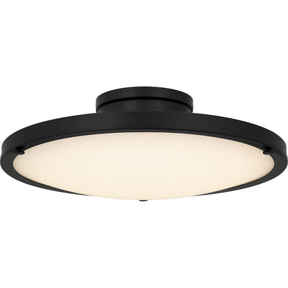 Quoizel Donne 16in LED Semi-Flush Mount | Traditional Matte Black and White Etched Glass | Bedroom & Hallway | 15.75 x 15.75 x 5 in | Model QSF6784MBK