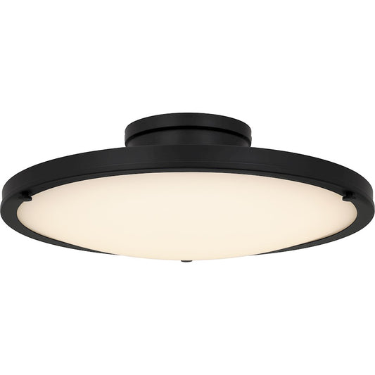 Quoizel Donne 16in LED Semi-Flush Mount | Traditional Matte Black and White Etched Glass | Bedroom & Hallway | 15.75 x 15.75 x 5 in | Model QSF6784MBK