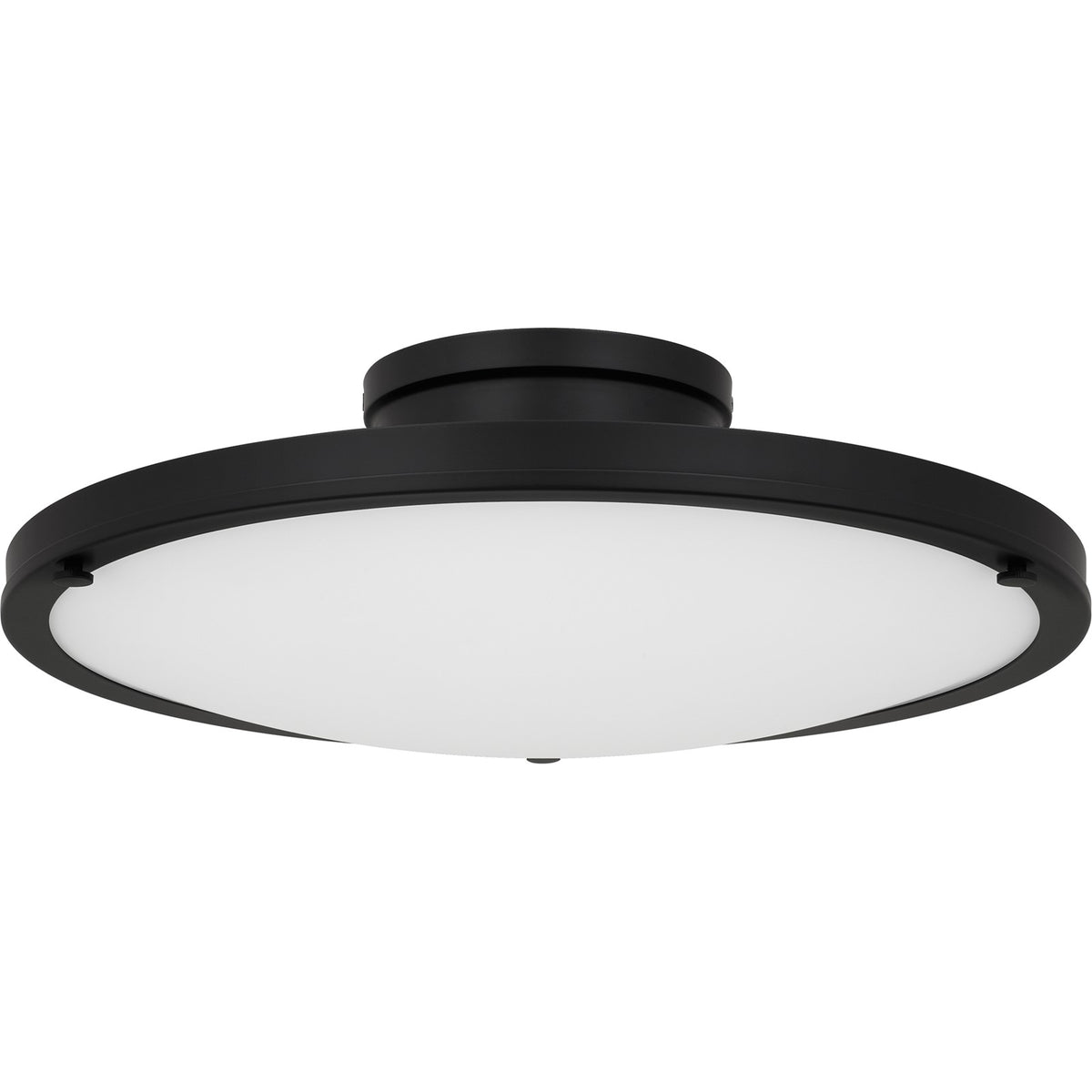 Quoizel Donne 16in LED Semi-Flush Mount | Traditional Matte Black and White Etched Glass | Bedroom & Hallway | 15.75 x 15.75 x 5 in | Model QSF6784MBK