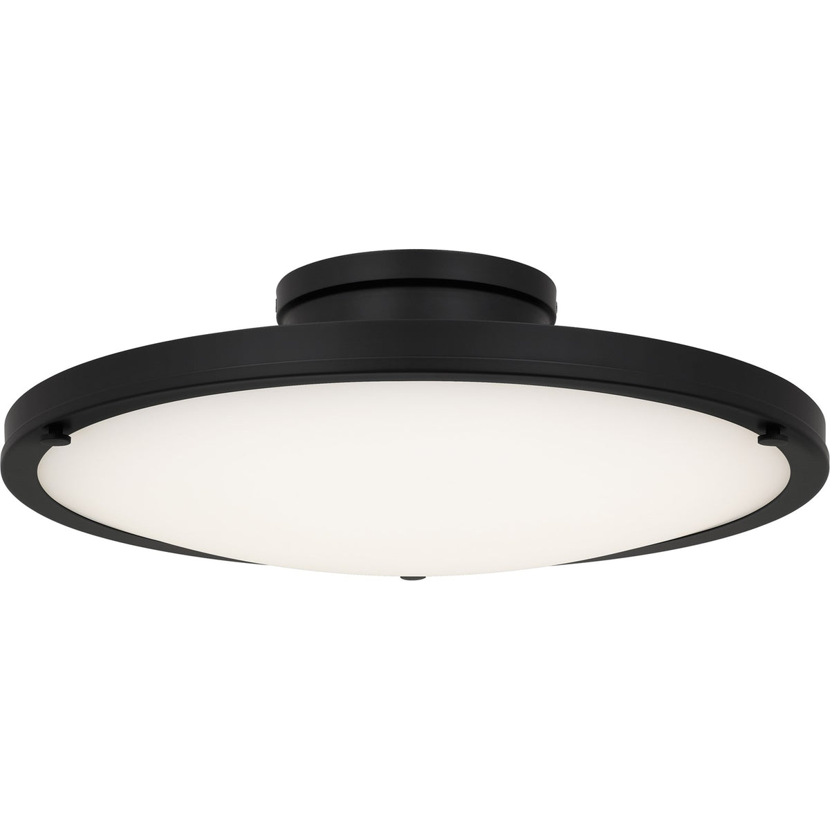 Quoizel Donne 16in LED Semi-Flush Mount | Traditional Matte Black and White Etched Glass | Bedroom & Hallway | 15.75 x 15.75 x 5 in | Model QSF6784MBK