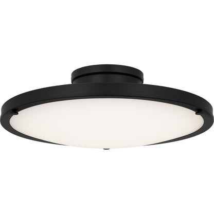 Quoizel Donne 16in LED Semi-Flush Mount | Traditional Matte Black and White Etched Glass | Bedroom & Hallway | 15.75 x 15.75 x 5 in | Model QSF6784MBK