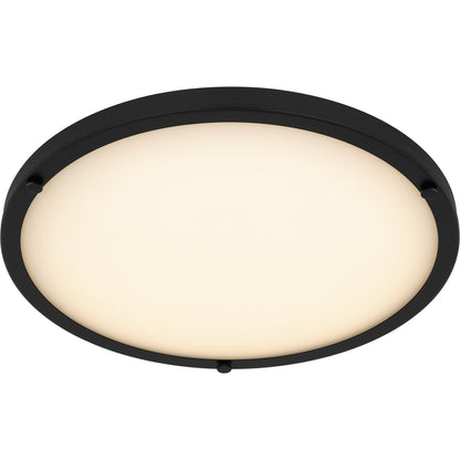 Quoizel Donne 16in LED Semi-Flush Mount | Traditional Matte Black and White Etched Glass | Bedroom & Hallway | 15.75 x 15.75 x 5 in | Model QSF6784MBK