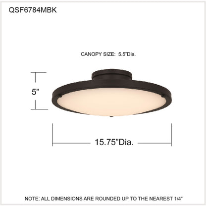 Quoizel Donne 16in LED Semi-Flush Mount | Traditional Matte Black and White Etched Glass | Bedroom & Hallway | 15.75 x 15.75 x 5 in | Model QSF6784MBK