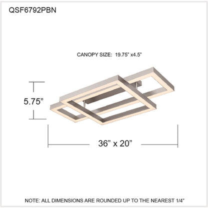 Quoizel Lawless 36in LED Semi-Flush Mount | Contemporary Painted Brushed Nickel Steel | Bedroom & Hallway | 36 x 20 x 5.75 in | Model QSF6792PBN