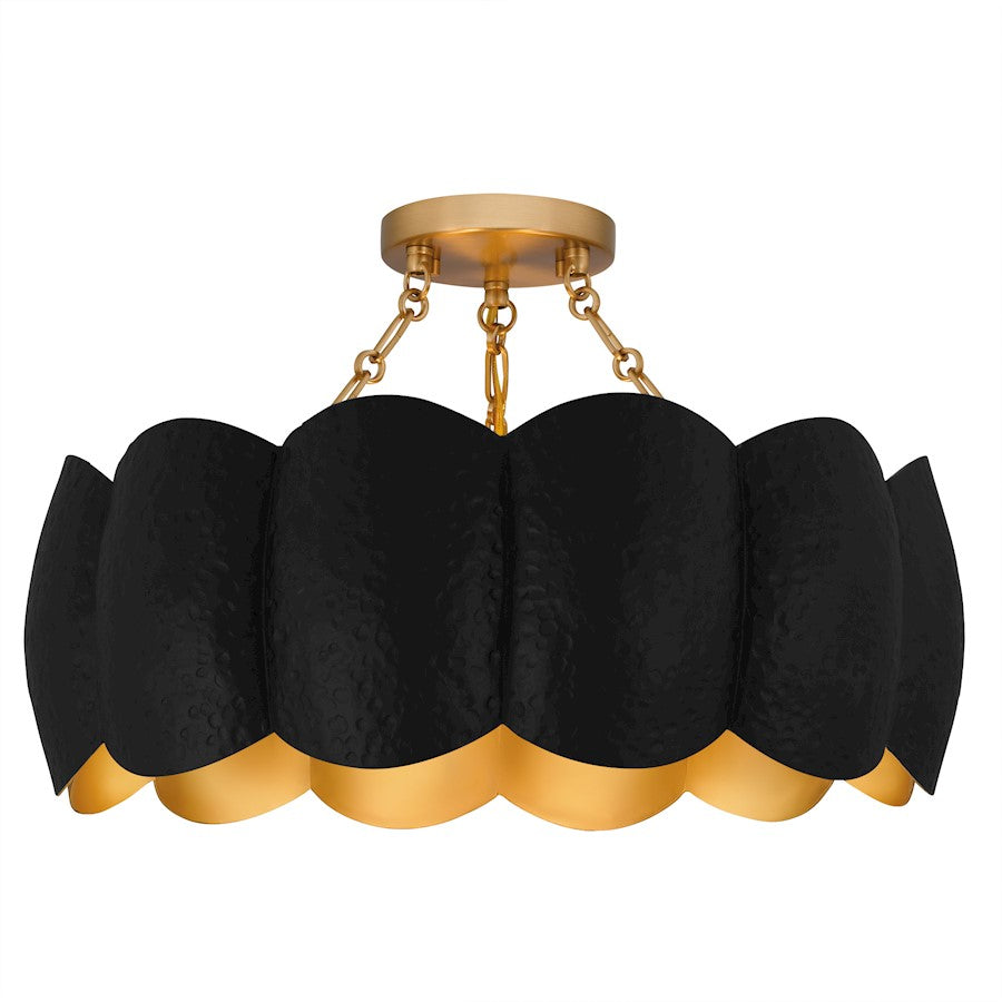 Quoizel Santana 19in 4-Light Semi-Flush Mount | Modern Matte Black and Gold Metal | Bedroom & Hallway | 19.25 x 19.25 x 12 in | Model QSF6794MBK