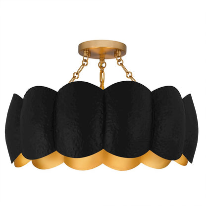 Quoizel Santana 19in 4-Light Semi-Flush Mount | Modern Matte Black and Gold Metal | Bedroom & Hallway | 19.25 x 19.25 x 12 in | Model QSF6794MBK