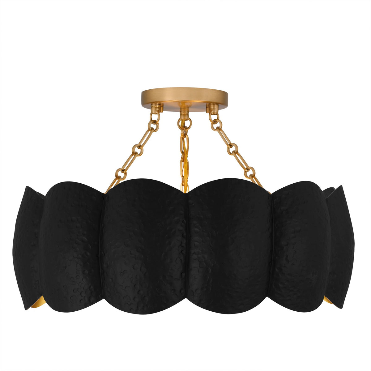 Quoizel Santana 19in 4-Light Semi-Flush Mount | Modern Matte Black and Gold Metal | Bedroom & Hallway | 19.25 x 19.25 x 12 in | Model QSF6794MBK