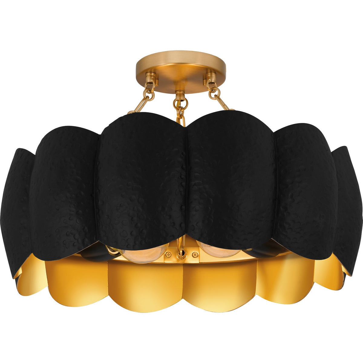 Quoizel Santana 19in 4-Light Semi-Flush Mount | Modern Matte Black and Gold Metal | Bedroom & Hallway | 19.25 x 19.25 x 12 in | Model QSF6794MBK