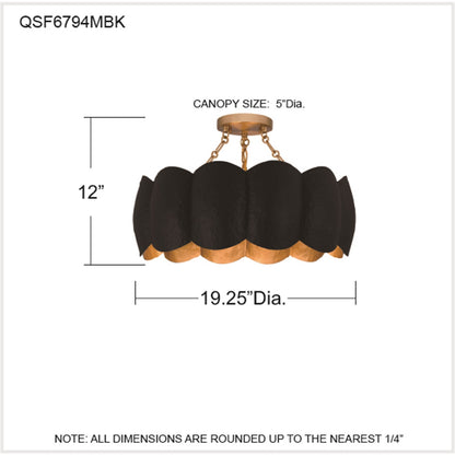 Quoizel Santana 19in 4-Light Semi-Flush Mount | Modern Matte Black and Gold Metal | Bedroom & Hallway | 19.25 x 19.25 x 12 in | Model QSF6794MBK