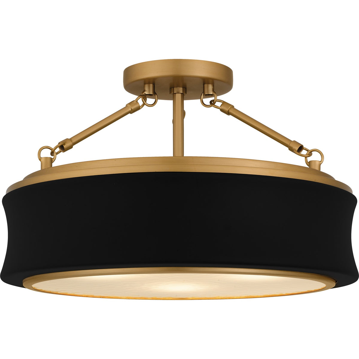 Quoizel Dylan 16in 3-Light Semi-Flush Mount | Modern Matte Black and Gold Clear Textured Glass | Bedroom & Hallway | Model QSF6801MBK