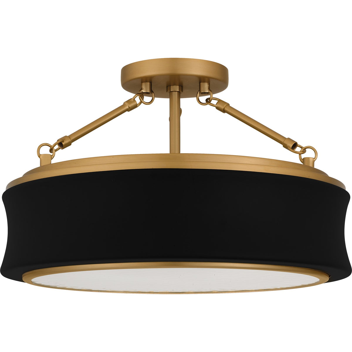 Quoizel Dylan 16in 3-Light Semi-Flush Mount | Modern Matte Black and Gold Clear Textured Glass | Bedroom & Hallway | Model QSF6801MBK