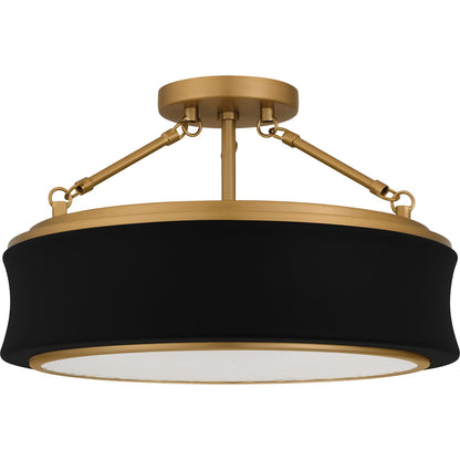 Quoizel Dylan 16in 3-Light Semi-Flush Mount | Modern Matte Black and Gold Clear Textured Glass | Bedroom & Hallway | Model QSF6801MBK