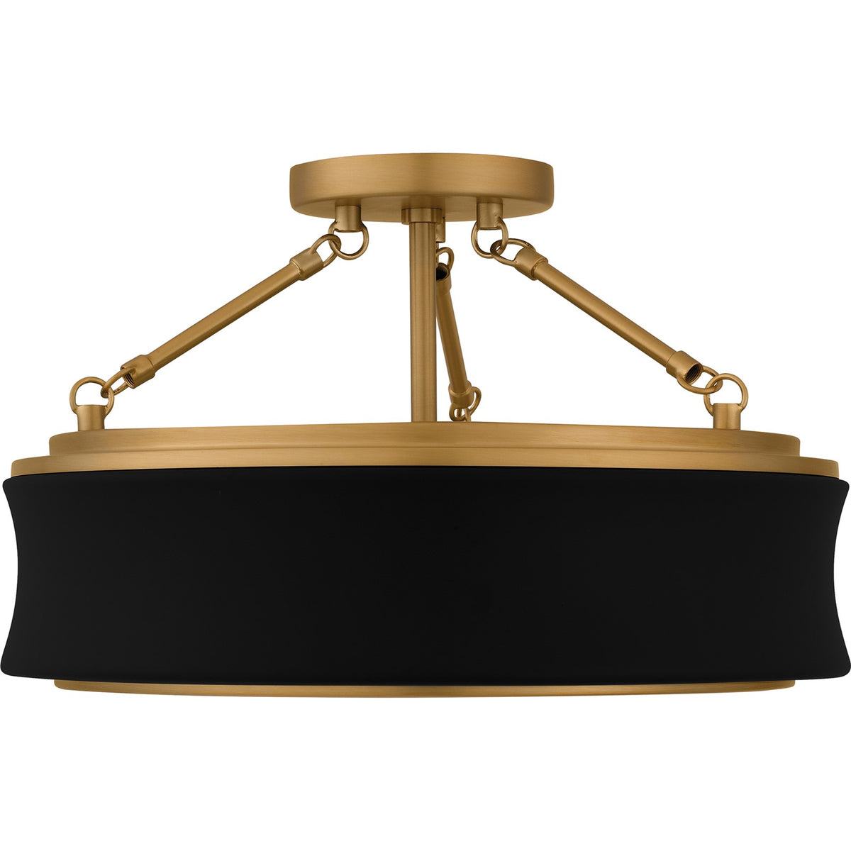Quoizel Dylan 16in 3-Light Semi-Flush Mount | Modern Matte Black and Gold Clear Textured Glass | Bedroom & Hallway | Model QSF6801MBK