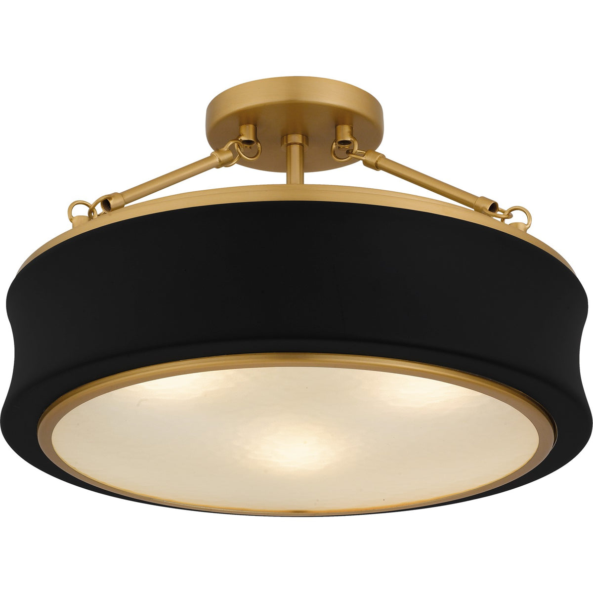 Quoizel Dylan 16in 3-Light Semi-Flush Mount | Modern Matte Black and Gold Clear Textured Glass | Bedroom & Hallway | Model QSF6801MBK