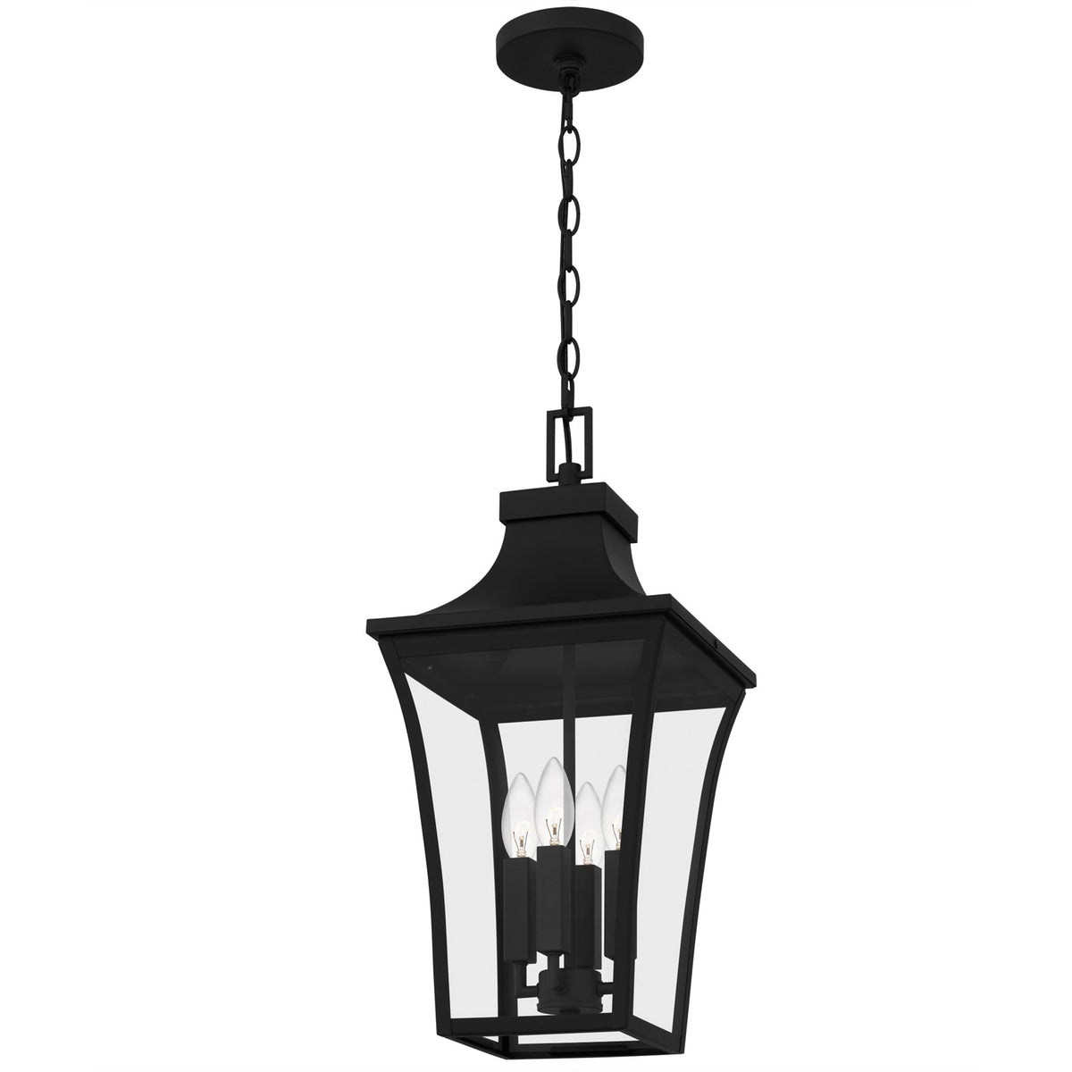 Quoizel Quentin 10in 4-Light Mini Pendant | Traditional Earth Black and Clear Glass | Kitchen Island & Bar | 10 x 10 x 21 in | Model QTN1510EK