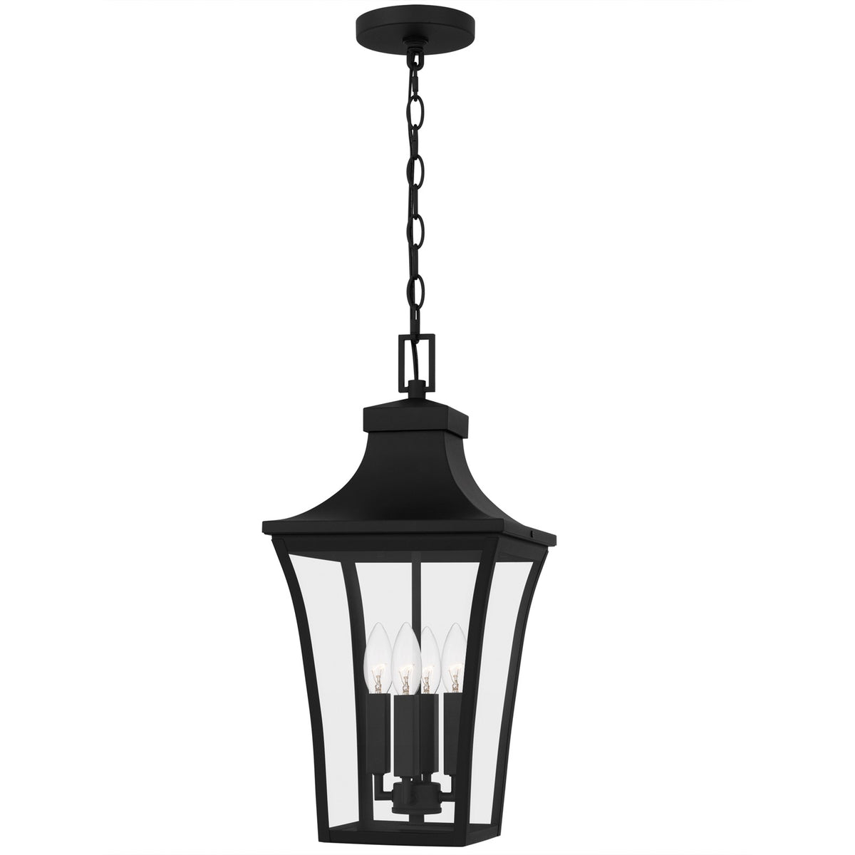 Quoizel Quentin 10in 4-Light Outdoor Hanging Lantern | Traditional Earth Black and Clear Glass | Porch & Entryway | 10 x 10 x 21 in | Model QTN1910EK