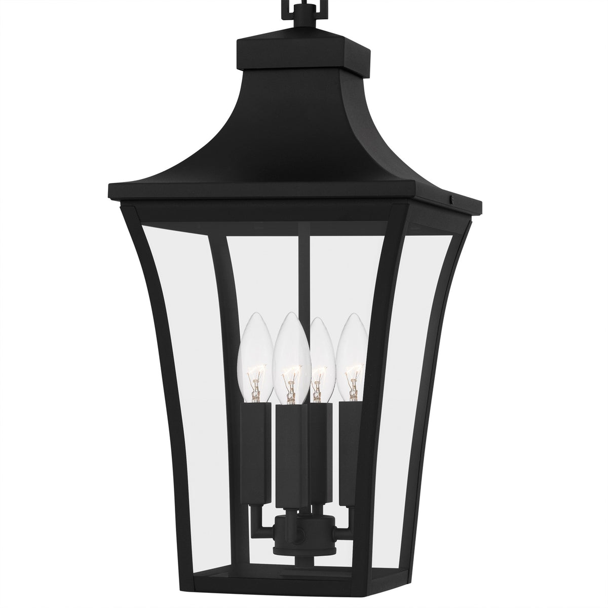 Quoizel Quentin 10in 4-Light Outdoor Hanging Lantern | Traditional Earth Black and Clear Glass | Porch & Entryway | 10 x 10 x 21 in | Model QTN1910EK