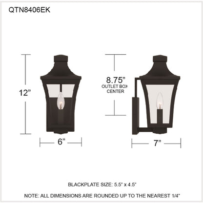 Quoizel Quentin 6in 1-Light Outdoor Wall Lantern | Traditional Earth Black and Clear Glass | Porch & Entryway | 6 x 7 x 12 in | Model QTN8406EK