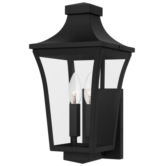 Quoizel Quentin 8in 2-Light Outdoor Wall Lantern | Traditional Earth Black and Clear Glass | Porch & Entryway | 8 x 9 x 16.25 in | Model QTN8408EK