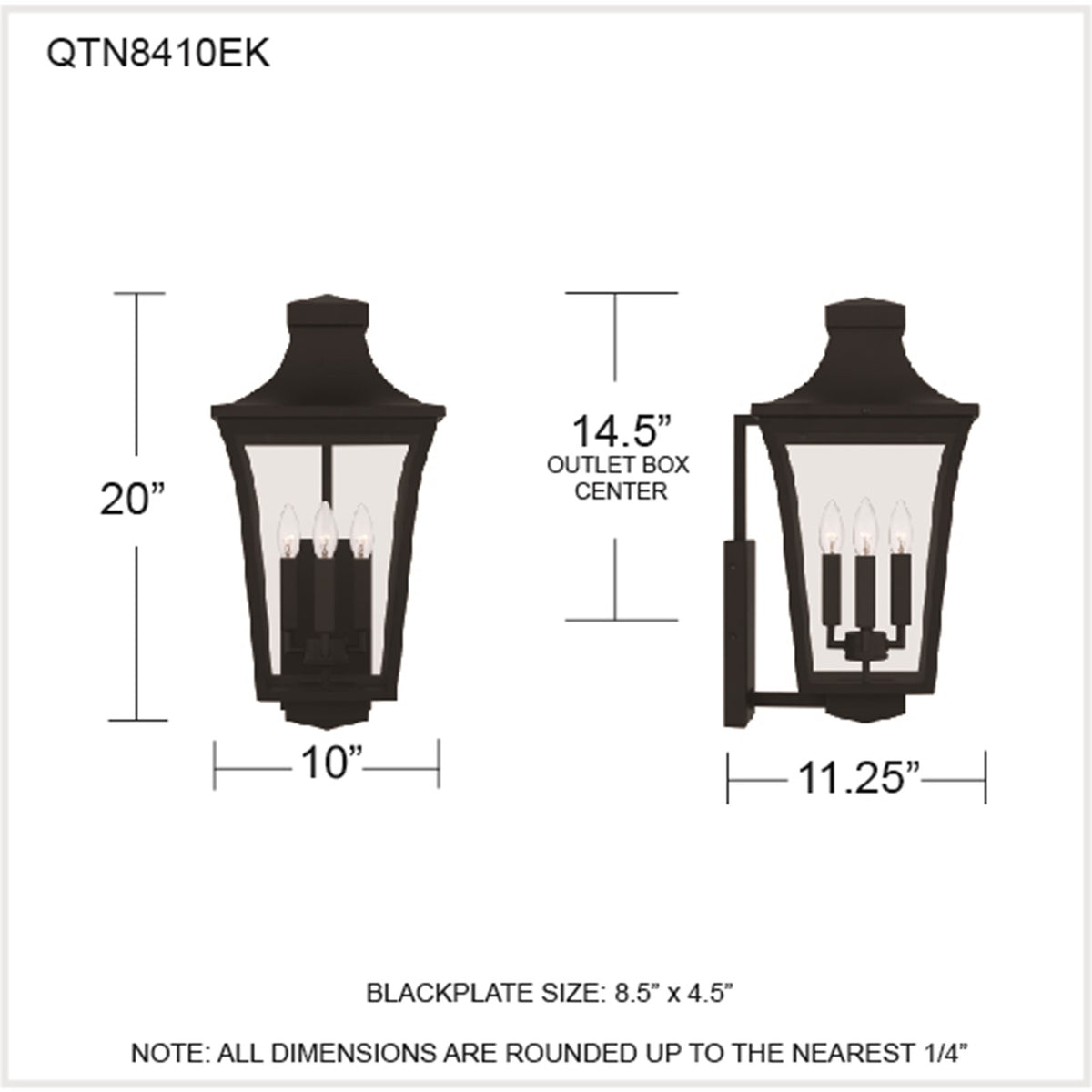 Quoizel Quentin 20in 4-Light Outdoor Lantern | Traditional Earth Black and Clear Glass | Front Porch & Entryway | 10 x 11.25 x 20 in | Model QTN8410EK