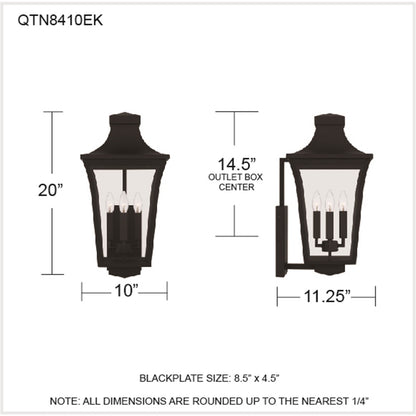 Quoizel Quentin 20in 4-Light Outdoor Lantern | Traditional Earth Black and Clear Glass | Front Porch & Entryway | 10 x 11.25 x 20 in | Model QTN8410EK