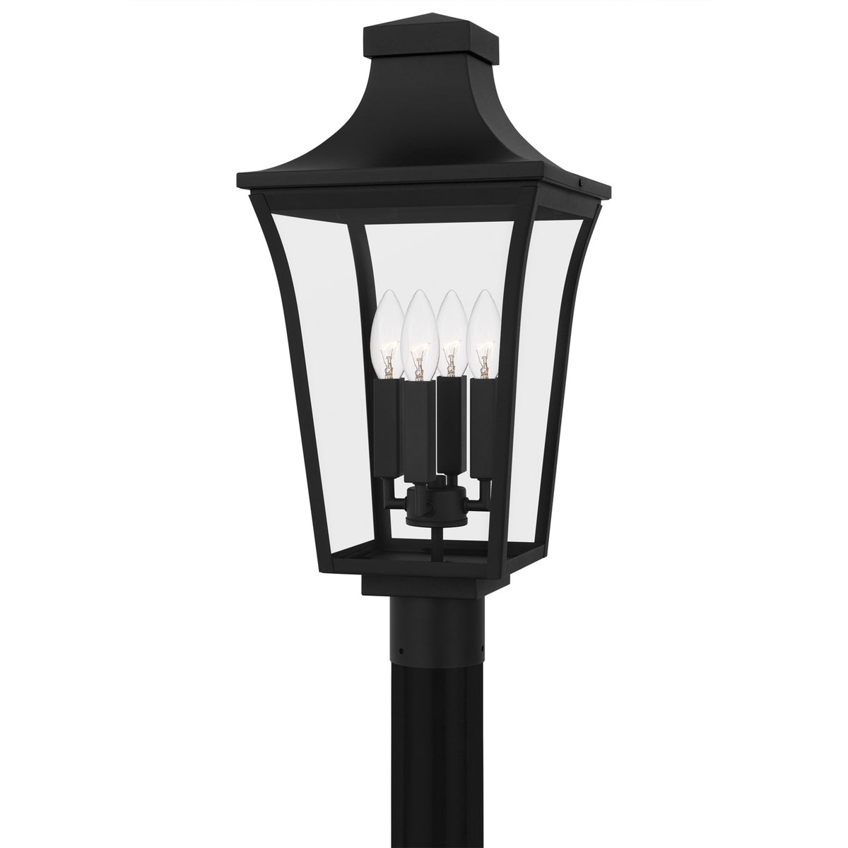 Quoizel Quentin 21.5in 4-Light Outdoor Lantern | Traditional Earth Black and Clear Glass | Front Porch & Patio | 10 x 10 x 21.5 in | Model QTN9010EK