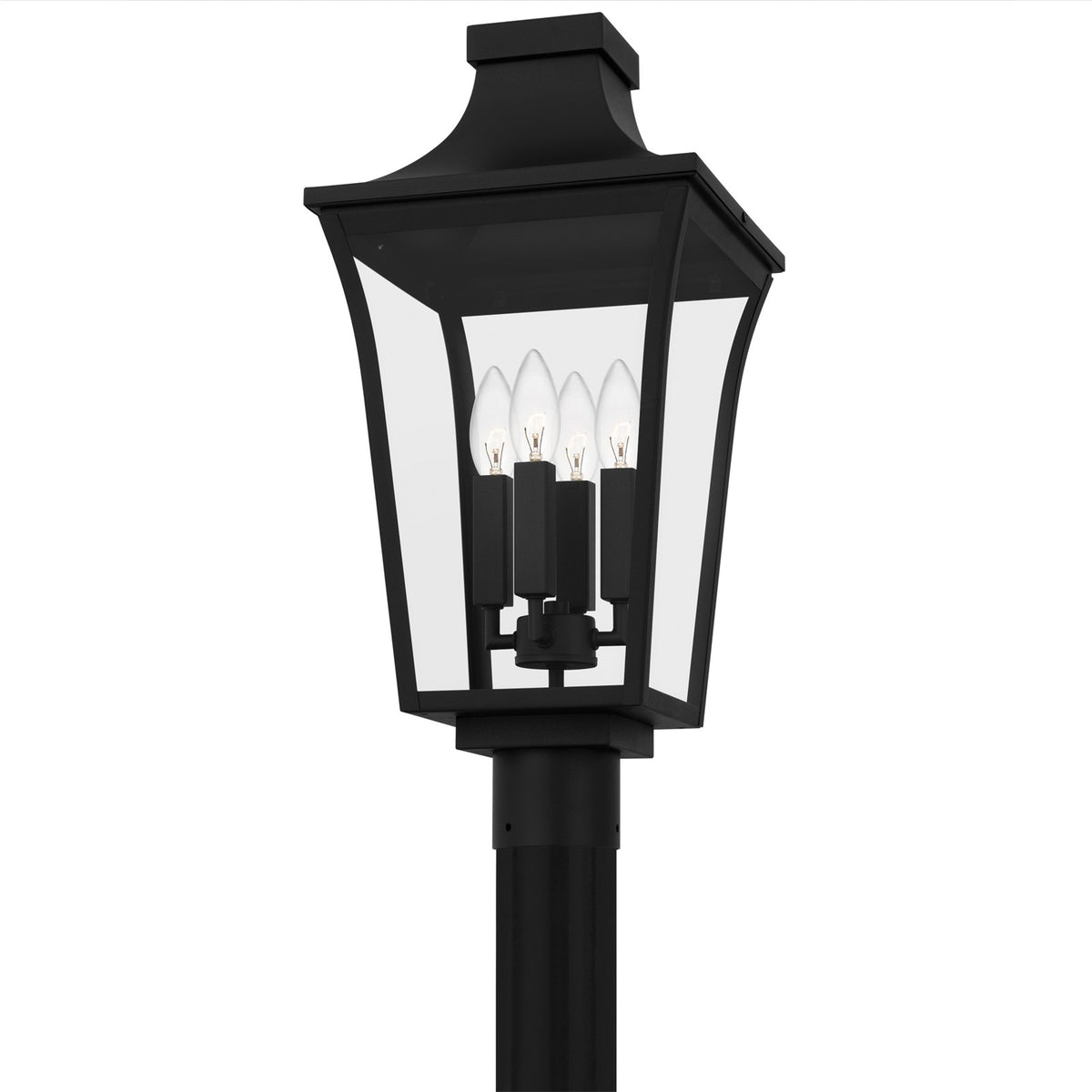 Quoizel Quentin 21.5in 4-Light Outdoor Lantern | Traditional Earth Black and Clear Glass | Front Porch & Patio | 10 x 10 x 21.5 in | Model QTN9010EK