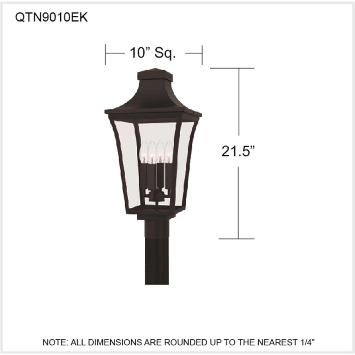 Quoizel Quentin 21.5in 4-Light Outdoor Lantern | Traditional Earth Black and Clear Glass | Front Porch & Patio | 10 x 10 x 21.5 in | Model QTN9010EK