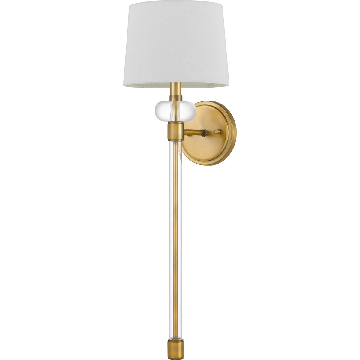 Quoizel Barbour 26.5in 1-Light Wall Sconce | Craftsman Weathered Brass and White Linen | Bedroom & Hallway | 8 x 9 x 26.5 in | Model QW4071WS
