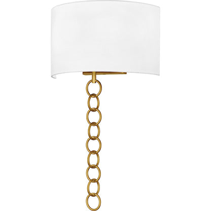 Quoizel Baynes 22in 2-Light Wall Sconce | Traditional Brushed Gold and White Fabric | Hallway & Bedroom | 13 x 6 x 22.75 in | Model QW6798BRG