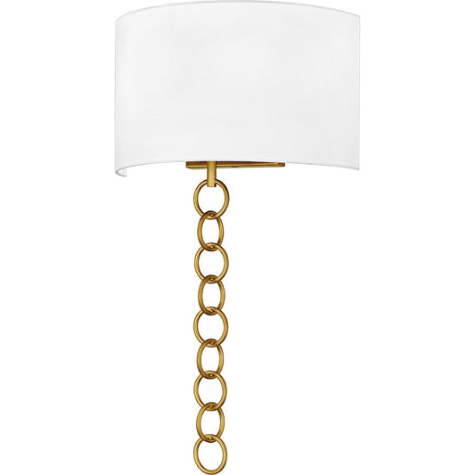 Quoizel Baynes 22in 2-Light Wall Sconce | Traditional Brushed Gold and White Fabric | Hallway & Bedroom | 13 x 6 x 22.75 in | Model QW6798BRG