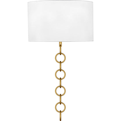 Quoizel Baynes 22in 2-Light Wall Sconce | Traditional Brushed Gold and White Fabric | Hallway & Bedroom | 13 x 6 x 22.75 in | Model QW6798BRG