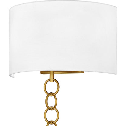 Quoizel Baynes 22in 2-Light Wall Sconce | Traditional Brushed Gold and White Fabric | Hallway & Bedroom | 13 x 6 x 22.75 in | Model QW6798BRG