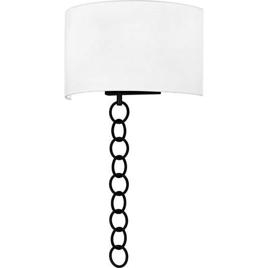 Quoizel Baynes 22in 2-Light Wall Sconce | Traditional Matte Black and White Fabric | Hallway & Bedroom | 13 x 6 x 22.75 in | Model QW6798MBK
