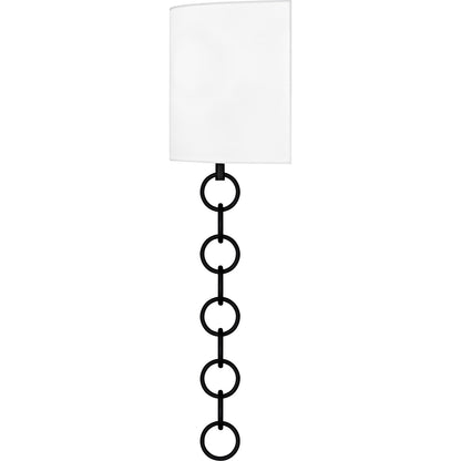 Quoizel Baynes 22in 2-Light Wall Sconce | Traditional Matte Black and White Fabric | Hallway & Bedroom | 13 x 6 x 22.75 in | Model QW6798MBK