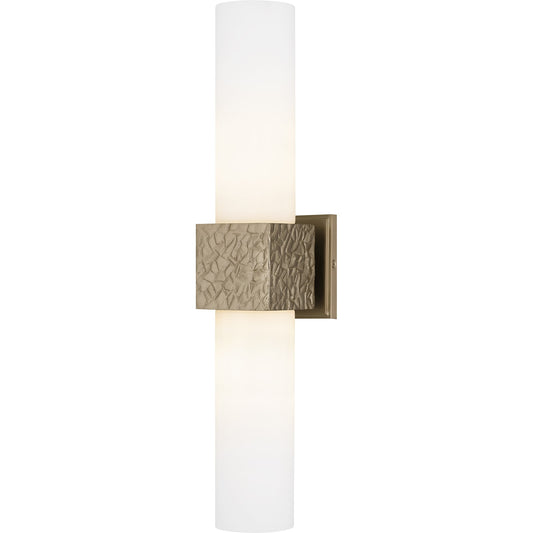Quoizel Arline 24in 2-Light Wall Sconce | Modern Bronze Gold and Opal Etched Glass | Bedroom & Hallway Accent Light | Model QW6800BGD