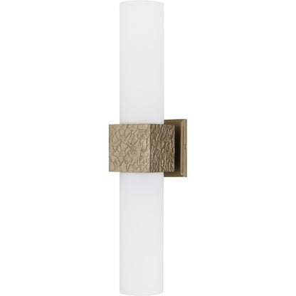 Quoizel Arline 24in 2-Light Wall Sconce | Modern Bronze Gold and Opal Etched Glass | Bedroom & Hallway Accent Light | Model QW6800BGD