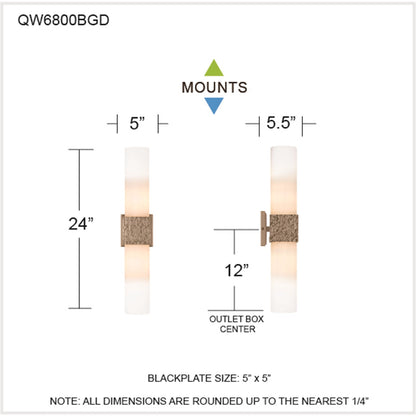 Quoizel Arline 24in 2-Light Wall Sconce | Modern Bronze Gold and Opal Etched Glass | Bedroom & Hallway Accent Light | Model QW6800BGD