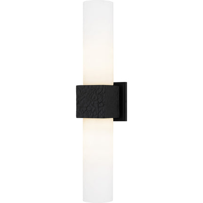 Quoizel Arline 24in 2-Light Wall Sconce | Modern Matte Black and Opal Etched Glass | Bedroom & Hallway Accent Light | Model QW6800MBK