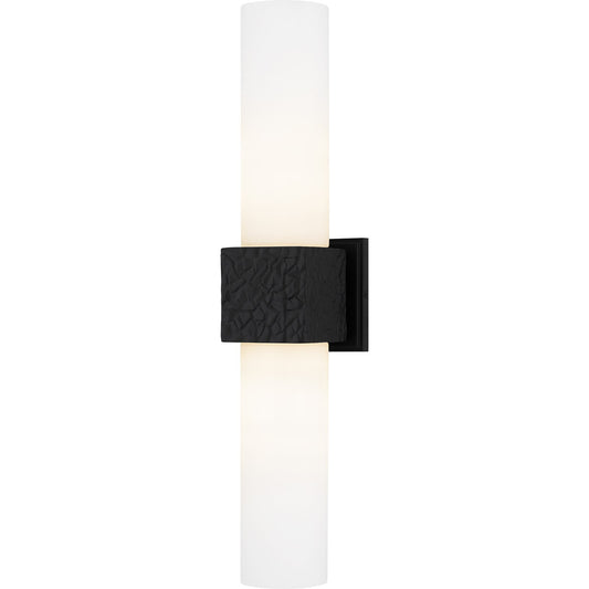 Quoizel Arline 24in 2-Light Wall Sconce | Modern Matte Black and Opal Etched Glass | Bedroom & Hallway Accent Light | Model QW6800MBK