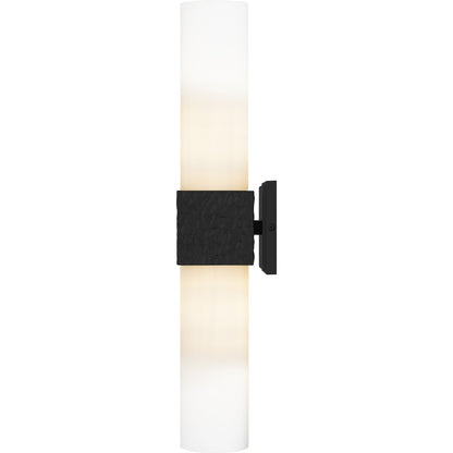 Quoizel Arline 24in 2-Light Wall Sconce | Modern Matte Black and Opal Etched Glass | Bedroom & Hallway Accent Light | Model QW6800MBK