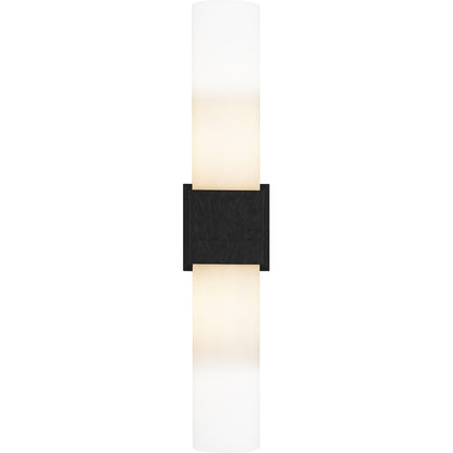 Quoizel Arline 24in 2-Light Wall Sconce | Modern Matte Black and Opal Etched Glass | Bedroom & Hallway Accent Light | Model QW6800MBK