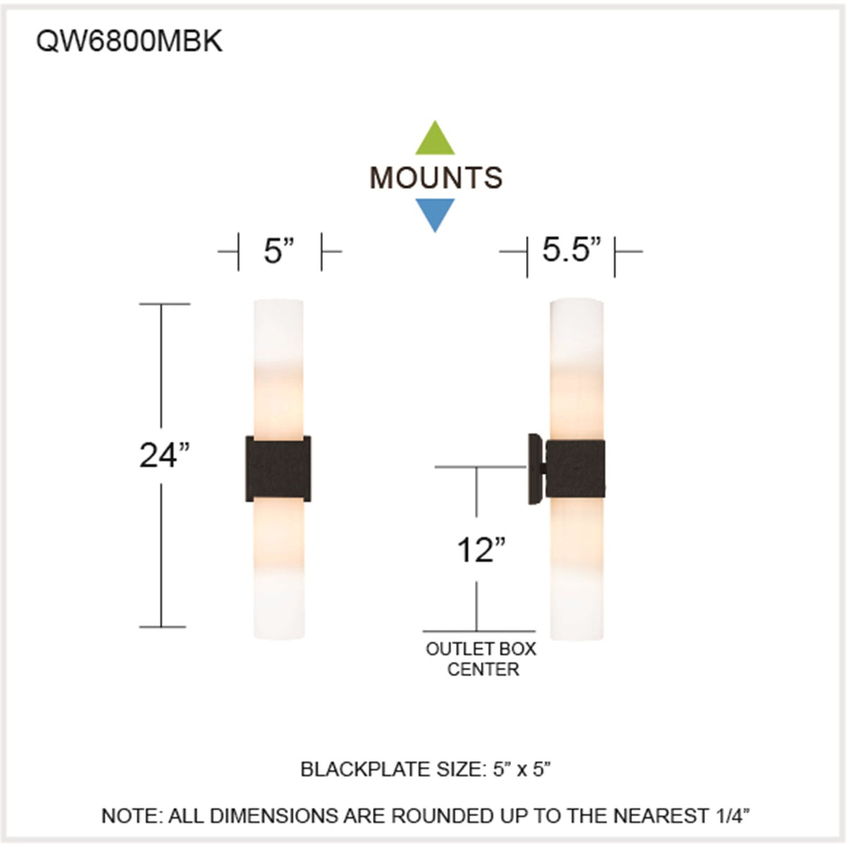 Quoizel Arline 24in 2-Light Wall Sconce | Modern Matte Black and Opal Etched Glass | Bedroom & Hallway Accent Light | Model QW6800MBK