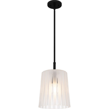 Quoizel Gray 10in 1-Light Mini Pendant | Transitional Matte Black and Clear Ribbed Glass | Kitchen Island & Bar | Model RAY1510MBK