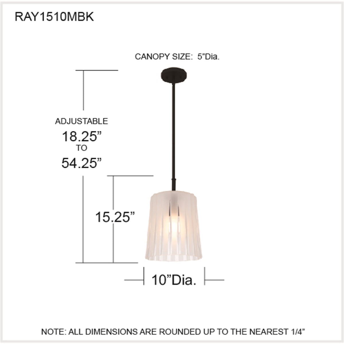 Quoizel Gray 10in 1-Light Mini Pendant | Transitional Matte Black and Clear Ribbed Glass | Kitchen Island & Bar | Model RAY1510MBK