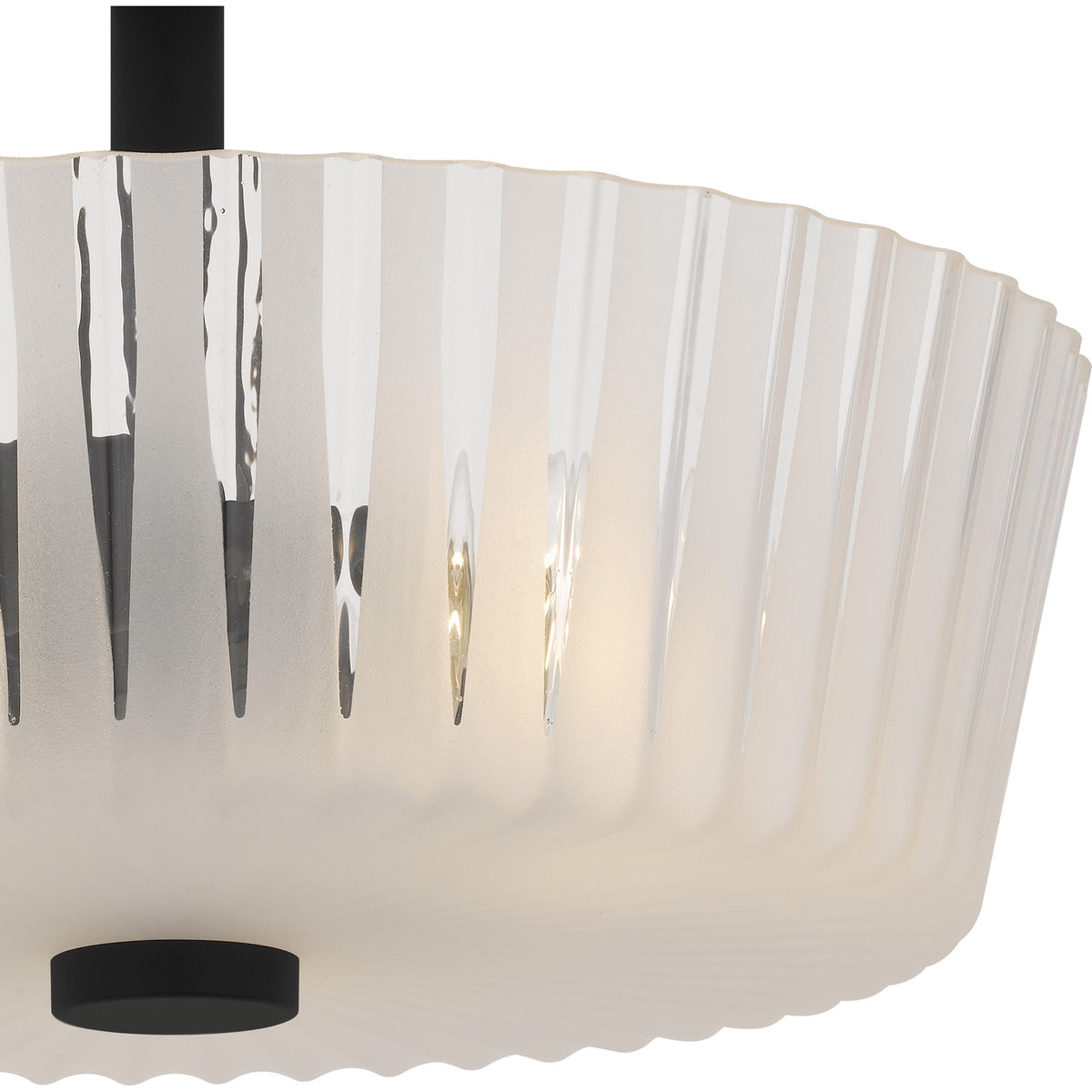 Quoizel Gray 16in 3-Light Semi-Flush Mount | Transitional Matte Black and Clear Ribbed Glass | Bedroom & Hallway Ceiling Light | Model RAY1716MBK