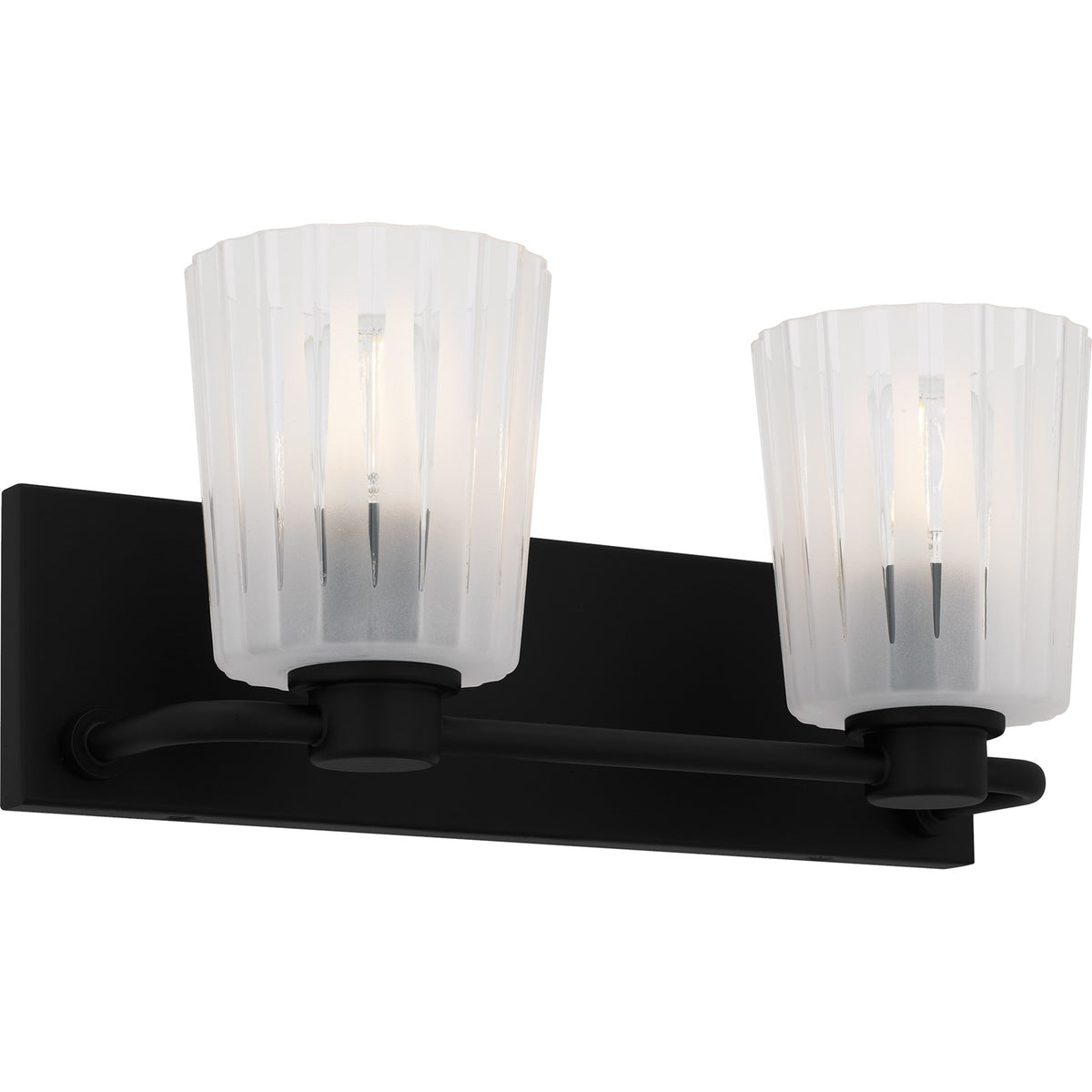 Quoizel Gray 16in 2-Light Vanity Light | Transitional Matte Black and Clear Ribbed Glass | Bathroom Vanity | 16 x 6.75 x 7.25 in | Model RAY8616MBK