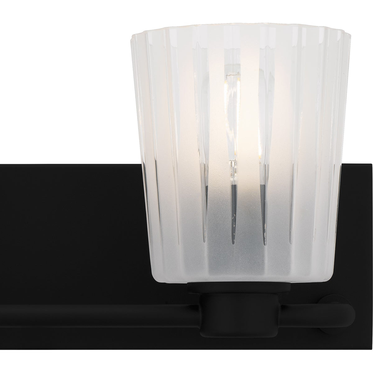 Quoizel Gray 16in 2-Light Vanity Light | Transitional Matte Black and Clear Ribbed Glass | Bathroom Vanity | 16 x 6.75 x 7.25 in | Model RAY8616MBK